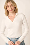 Mittoshop Polo Long Sleeve Ribbed Knit Top - Trendsi - Flyclothing LLC