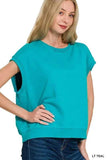 Zenana French Terry Round Neck Cap Sleeve T-Shirt - Trendsi - Flyclothing LLC