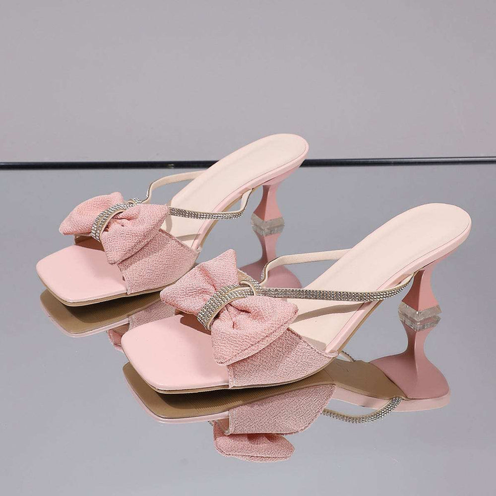 Bow Rhinestone Open-Toe Sandals - Trendsi - Flyclothing LLC