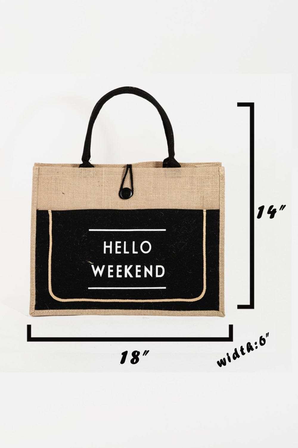 Fame Hello Weekend Burlap Tote Bag - Trendsi - Flyclothing LLC