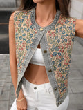 Floral Embroidered Denim Vest Top - Trendsi - Flyclothing LLC