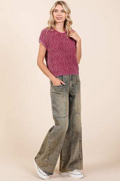 Mittoshop Washed Wide Leg Jeans with Pockets - Trendsi - Flyclothing LLC