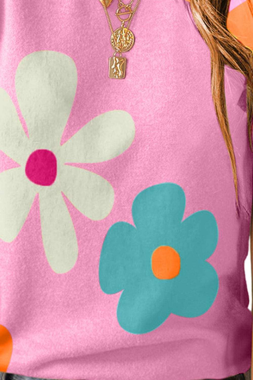 Flower Round Neck Short Sleeve Blouse - Trendsi - Flyclothing LLC