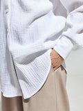 Textured Collared Neck Long Sleeve Shirt - Trendsi - Flyclothing LLC
