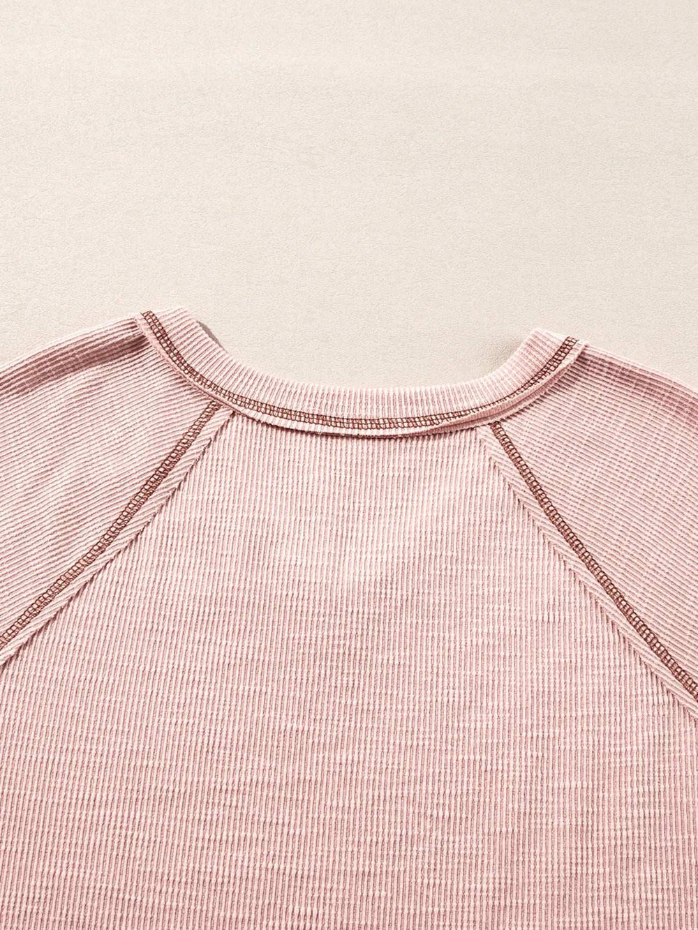 Exposed Seam Ribbed Knit V Neck Top - Trendsi - Flyclothing LLC
