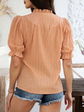 Devine Frill Notched Short Sleeve Blouse - Trendsi - Flyclothing LLC