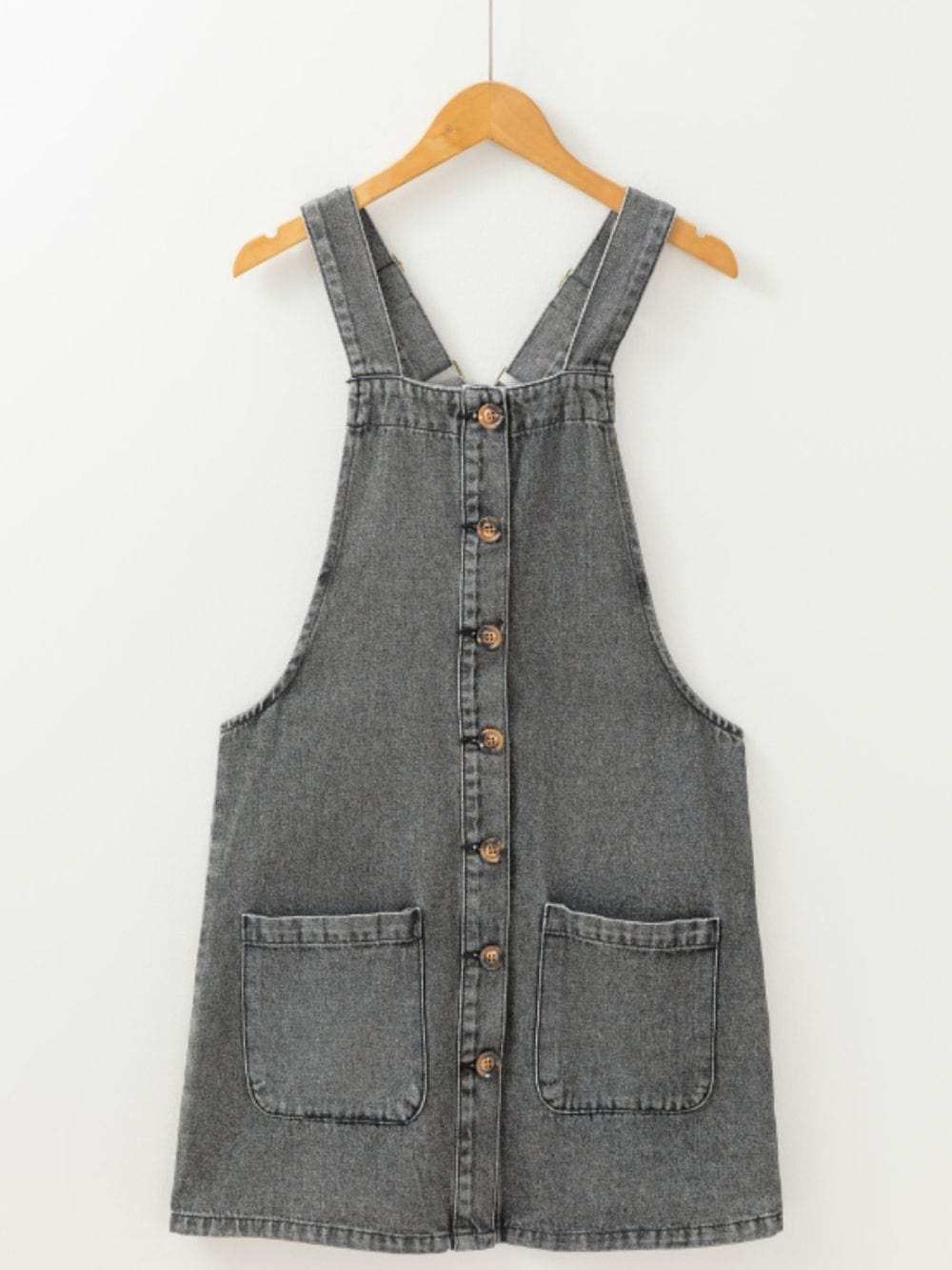 Wide Strap Button Down Denim Overall Dress - Trendsi - Flyclothing LLC