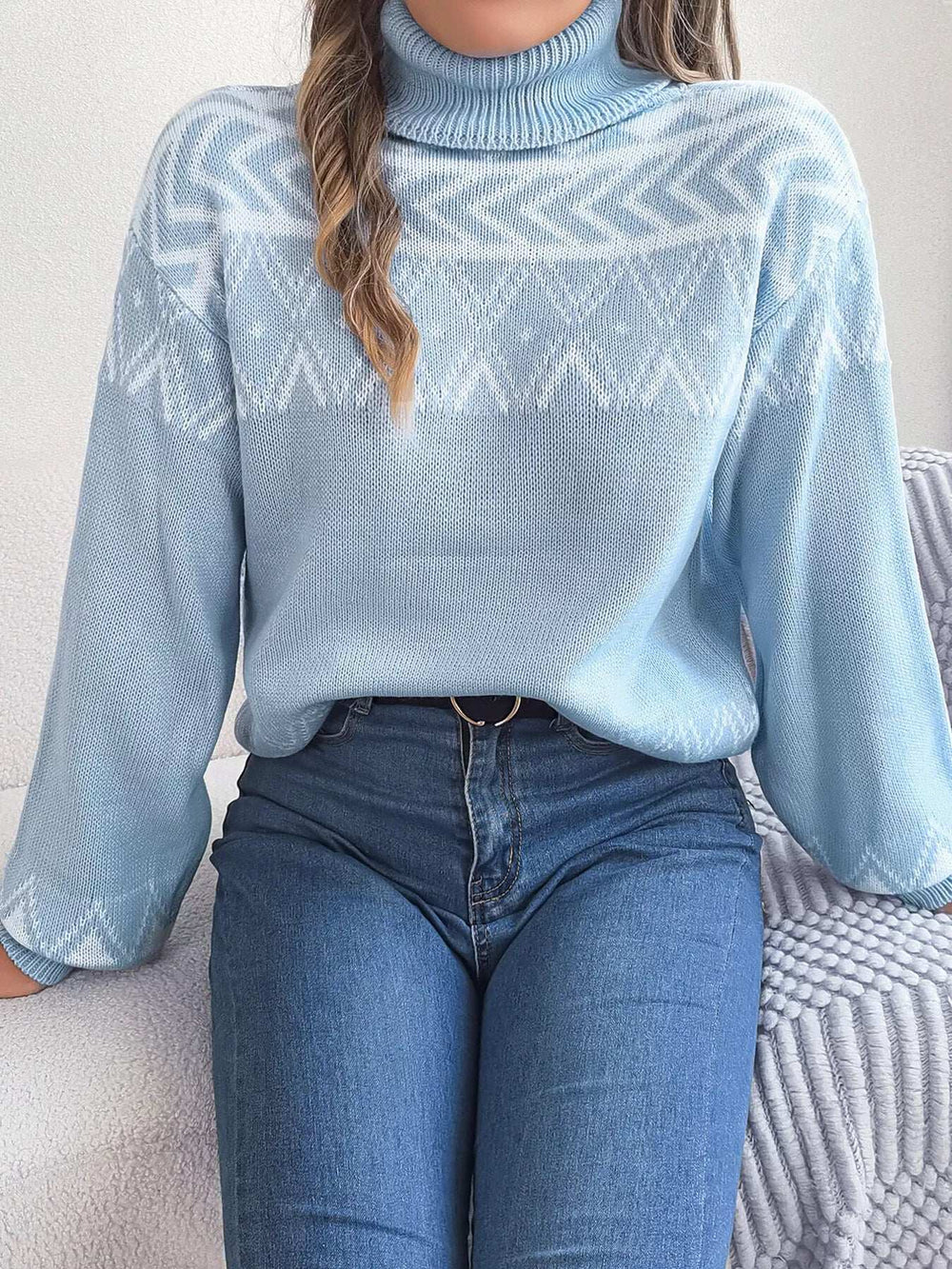 Turtleneck Dropped Shoulder Sweater - Trendsi - Flyclothing LLC