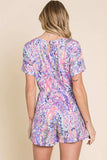 BOMBOM Print Short Sleeve Romper with Pockets - Trendsi - Flyclothing LLC