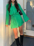 Tied Button Up Long Sleeve Dress - Trendsi - Flyclothing LLC
