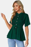 Tied Round Neck Short Sleeve Blouse - Trendsi - Flyclothing LLC