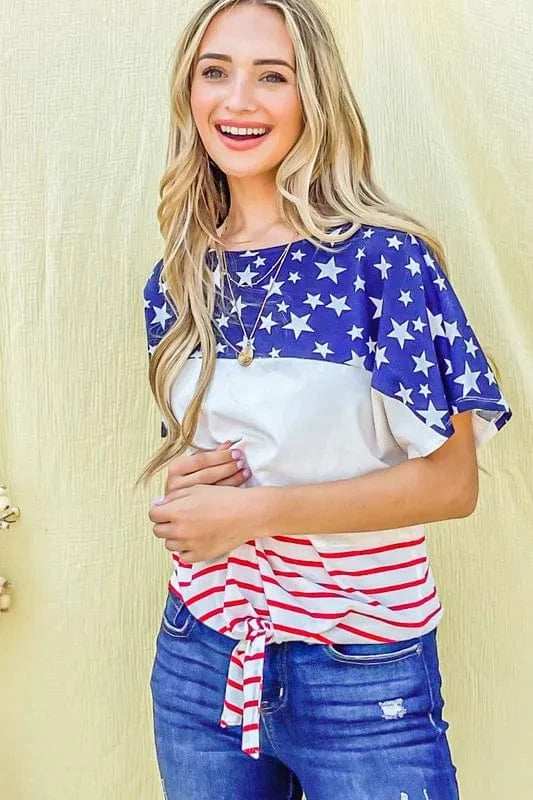 And The Why American Flag Print Tie Knot Front Casual Top - Trendsi - Flyclothing LLC