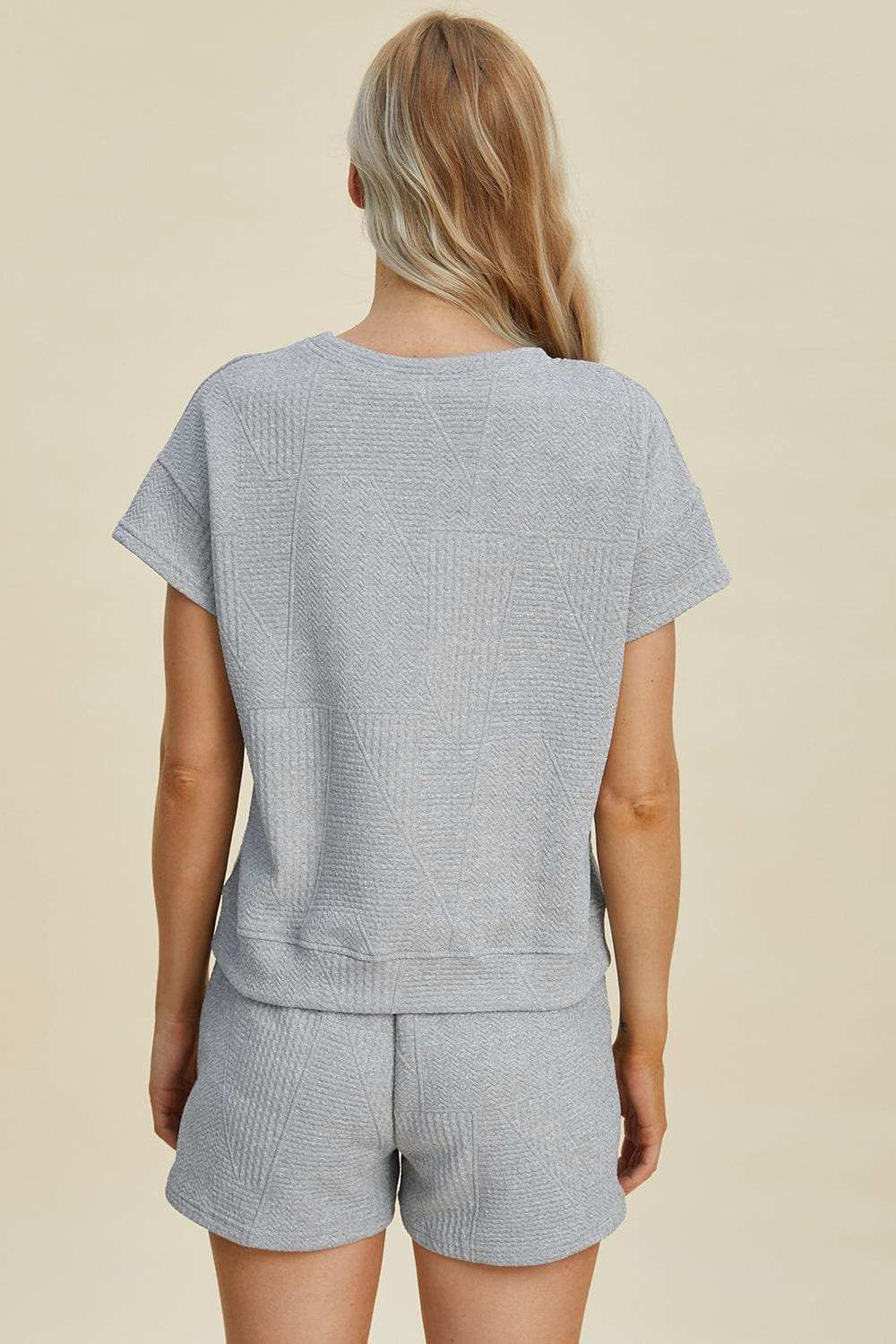 Double Take Full Size Texture Short Sleeve Top and Shorts Set - Trendsi - Flyclothing LLC