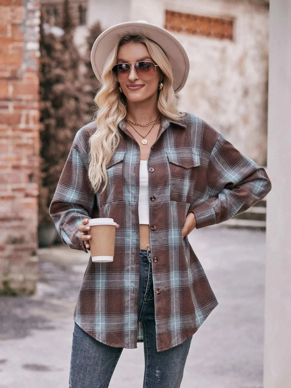 Plaid Button-Down Long Sleeve Shirt - Trendsi - Flyclothing LLC