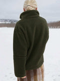 Turtleneck Zip Up Long Sleeve Plush Jacket - Trendsi - Flyclothing LLC