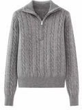 Cable-Knit Half Zip Long Sleeve Sweater - Trendsi - Flyclothing LLC