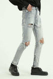 Pocketed Distressed Jeans with Side Zip - Trendsi - Flyclothing LLC