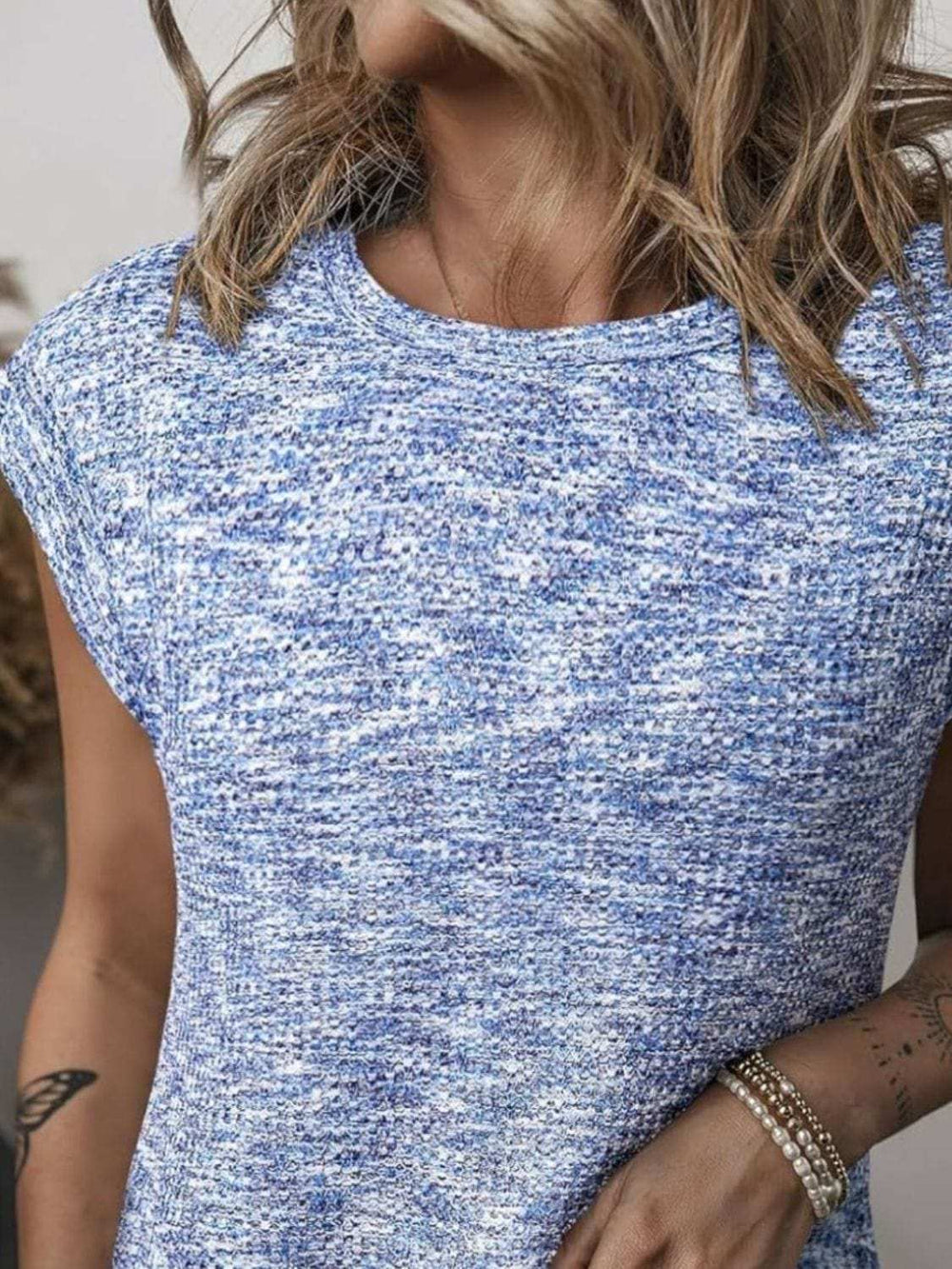 Heathered Round Neck Cap Sleeve T-Shirt - Trendsi - Flyclothing LLC