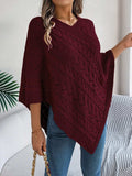 Cable-Knit Openwork Three-Quarter Sleeve Sweater - Trendsi - Flyclothing LLC