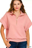 Zenana Full Size Scuba High Neck Half Zip Short Sleeve Top Plus Size - Trendsi - Flyclothing LLC