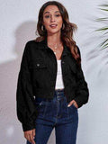 Button Down Collared Neck Cropped Jacket - Trendsi - Flyclothing LLC
