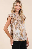 Mittoshop Abstract Print Ruffle Short Sleeve Satin Top - Trendsi - Flyclothing LLC