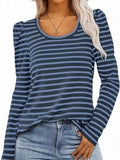 Striped Round Neck Long Sleeve T-Shirt - Trendsi - Flyclothing LLC