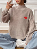 Heart Turtleneck Dropped Shoulder Long Sleeve Sweater - Trendsi - Flyclothing LLC