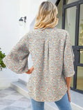 Printed Notched Half Sleeve Blouse - Trendsi - Flyclothing LLC
