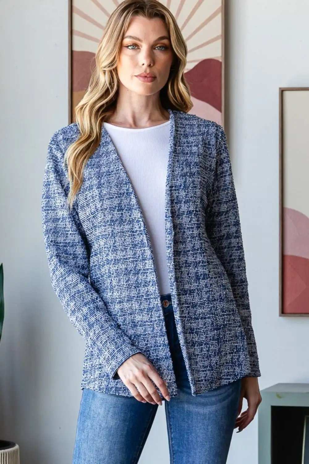 Heimish Full Size Houndstooth Tweed Open Front Blazer - Trendsi - Flyclothing LLC