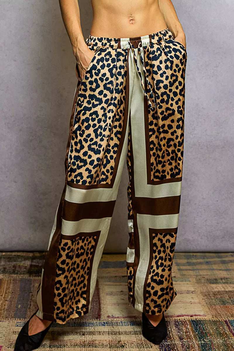 POL Leopard Printed Woven Wide Leg Drawstring Pants - Trendsi - Flyclothing LLC
