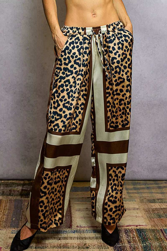 POL Leopard Printed Woven Wide Leg Drawstring Pants - Trendsi - Flyclothing LLC