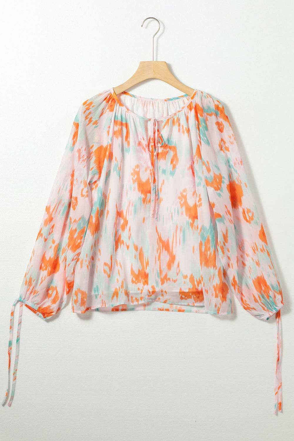 Printed Tie Neck Long Sleeve Blouse - Trendsi - Flyclothing LLC