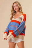 BiBi Multi Color Stripe Scoop Neck Sweater - Trendsi - Flyclothing LLC
