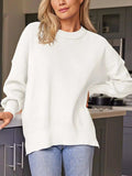 Slit Round Neck Dropped Shoulder Sweater - Trendsi - Flyclothing LLC