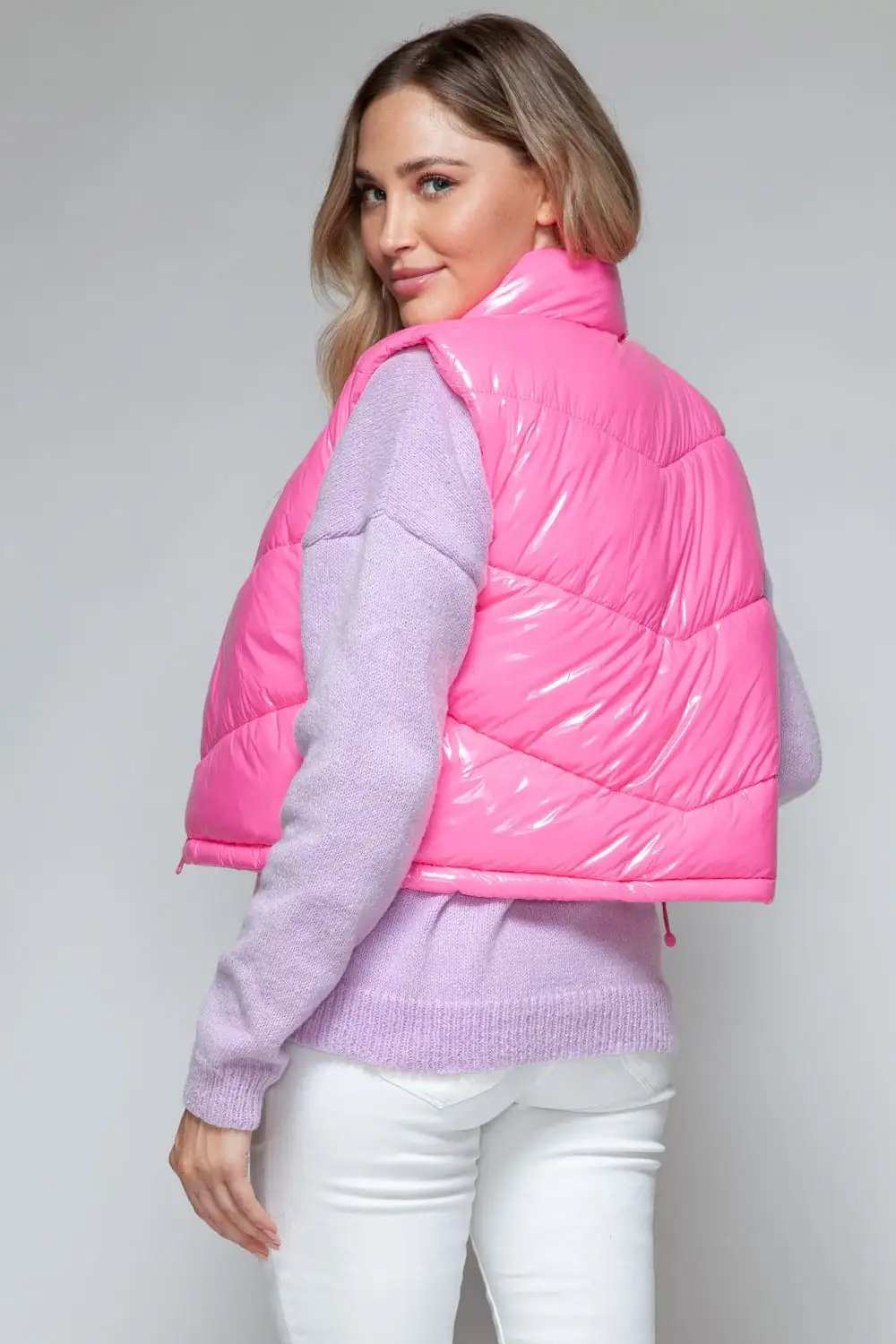 Snobbish Zip Up Turtleneck Shiny Quilted Vest - Trendsi - Flyclothing LLC