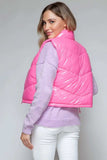 Snobbish Zip Up Turtleneck Shiny Quilted Vest - Trendsi - Flyclothing LLC