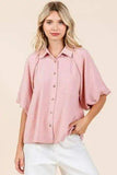 Mittoshop Airflow Short Bubble Sleeve Button Down Shirt - Trendsi - Flyclothing LLC