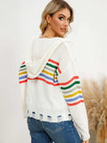 Drawstring Striped Dropped Shoulder Hooded Cardigan - Trendsi - Flyclothing LLC