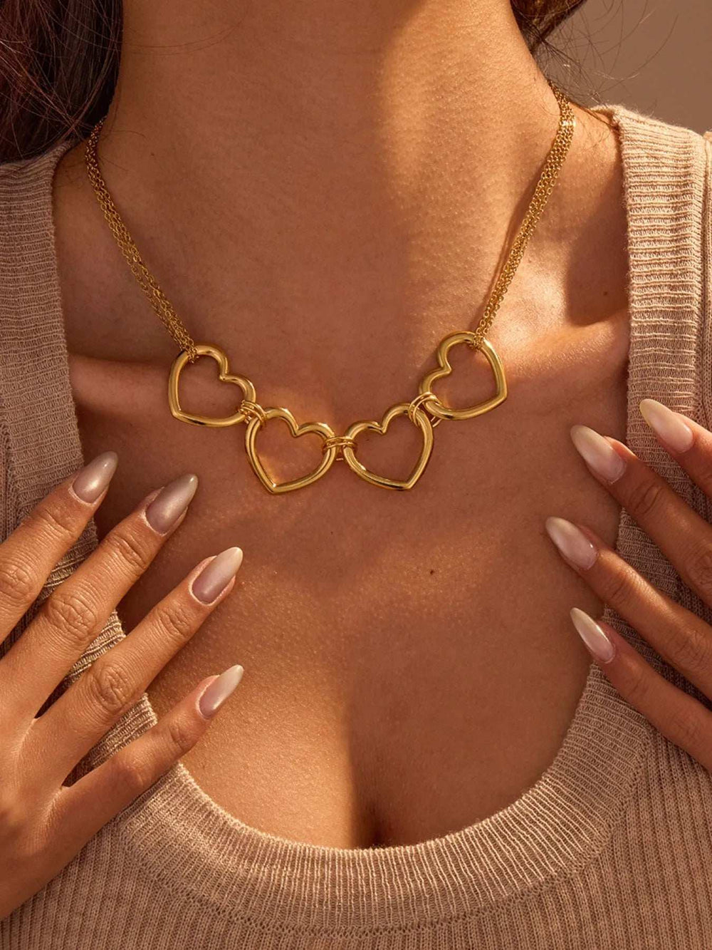 18K Gold-Plated Stainless Steel Heart Necklace - Trendsi - Flyclothing LLC