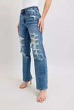 Judy Blue Full Size High Waist Heavy Destroy Straight Jeans Plus Size - Trendsi - Flyclothing LLC