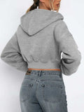 Zip Up Long Sleeve Hooded Cropped Jacket - Trendsi - Flyclothing LLC