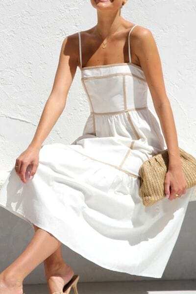 Contrast Trim Square Neck Midi Cami Dress - Trendsi - Flyclothing LLC