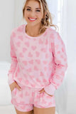 Heart Print Long Sleeve Top and Shorts Lounge Set - Trendsi - Flyclothing LLC