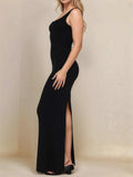 Devine Side Slit Wide Strap Maxi Dress - Trendsi - Flyclothing LLC