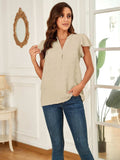 Swiss Dot Notched Cap Sleeve Blouse - Trendsi - Flyclothing LLC