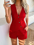 Devine Button Down Sleeveless Top and Shorts Set - Trendsi - Flyclothing LLC