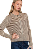 Zenana Ribbed Two Tone Zip Up Sweater Cardigan - Trendsi - Flyclothing LLC