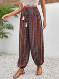 Tassel Printed High Waist Pants - Trendsi - Flyclothing LLC