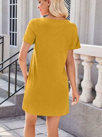 Lovelet Square Neck Short Sleeve Mini Tee Dress - Trendsi - Flyclothing LLC